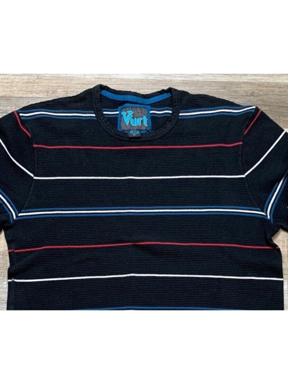 VURT Knit Sweater Mens Size XL Black Striped Long Sleeve Pullover Crew Neck - Picture 3 of 12